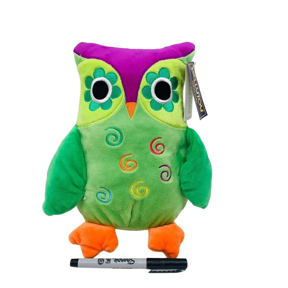 Plush Owl Green Purple Orange 11" Soft Stuffed Animal Flower Eyes KELLYTOY w/Tag